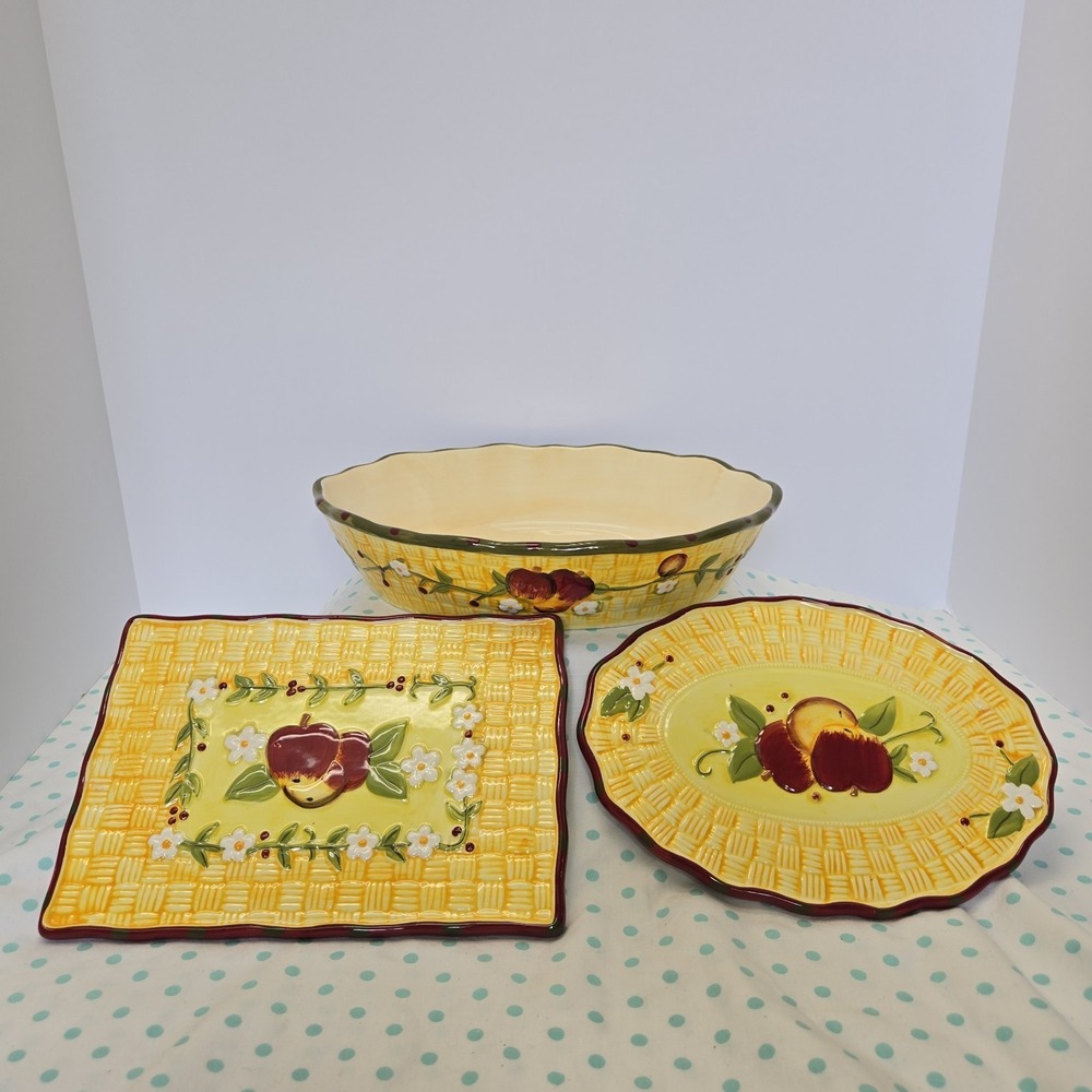 Temptations By Tara Ovenware Fresh Crop Set Of 2 Trivets And 1 Casserole Dish